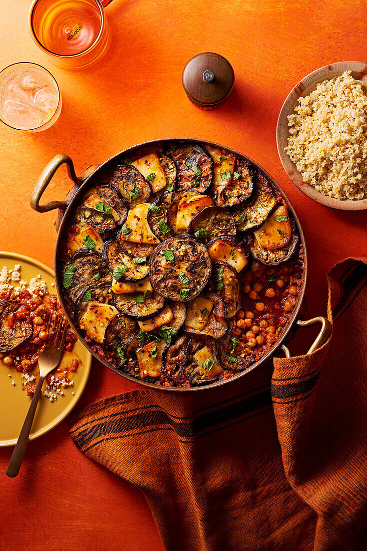 Lamb and eggplant halloumi stew with cumin