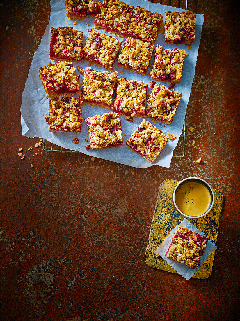 Plum and raspberry crumble bars