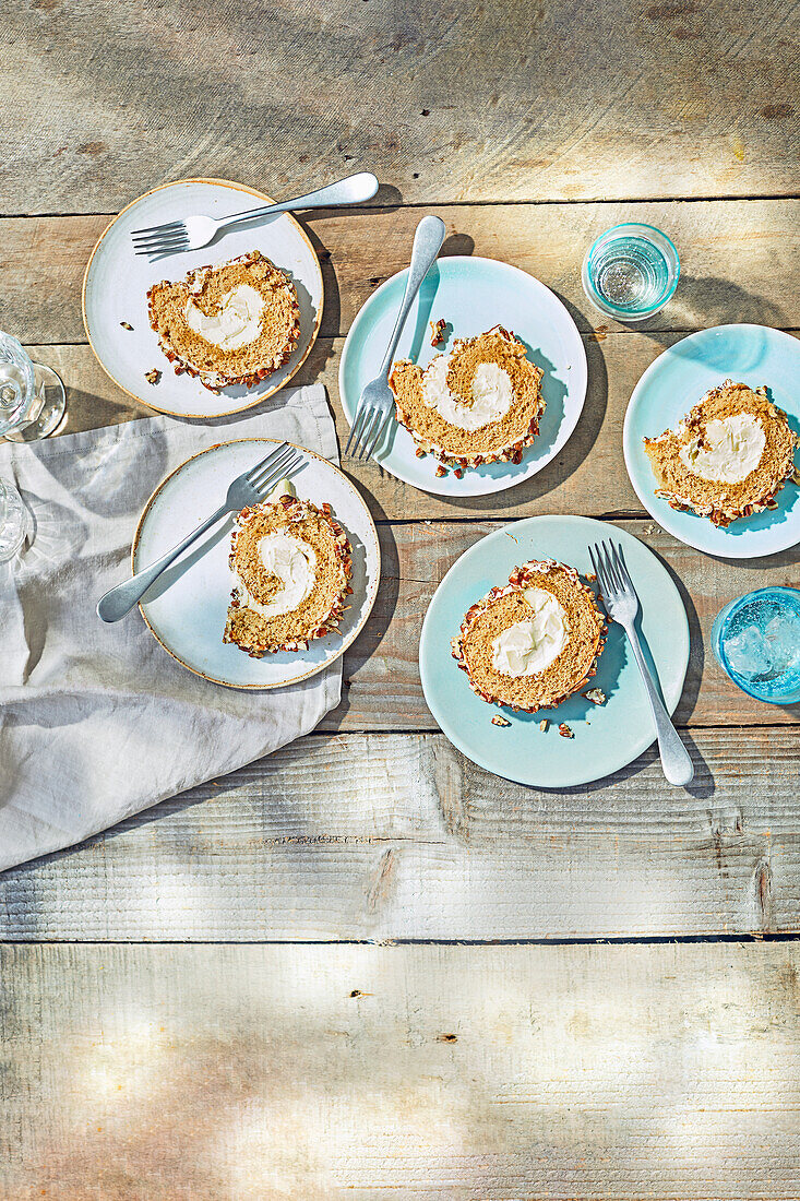 Birnen-Pekannuss-Mascarpone-Roulade mit Ahornsirup