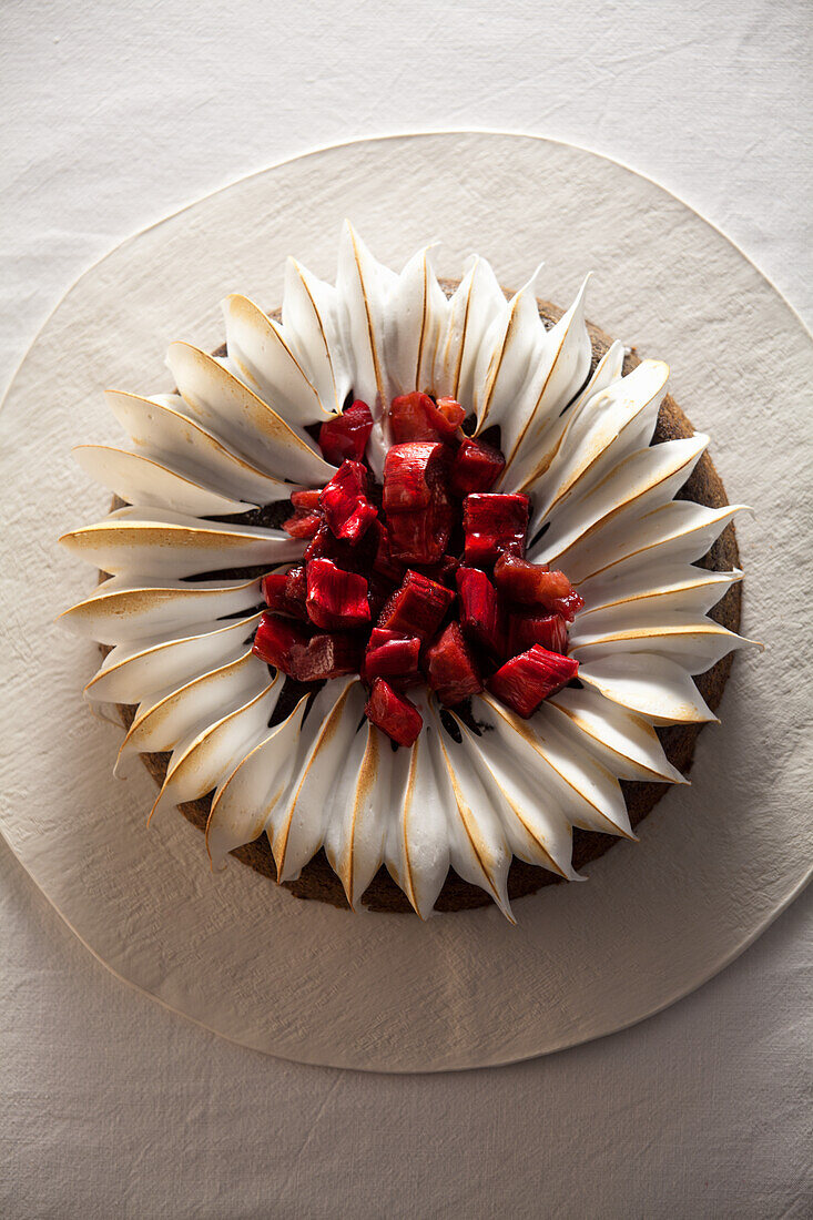 Rhabarber-Mohn-Torte mit geflämmter Meringue