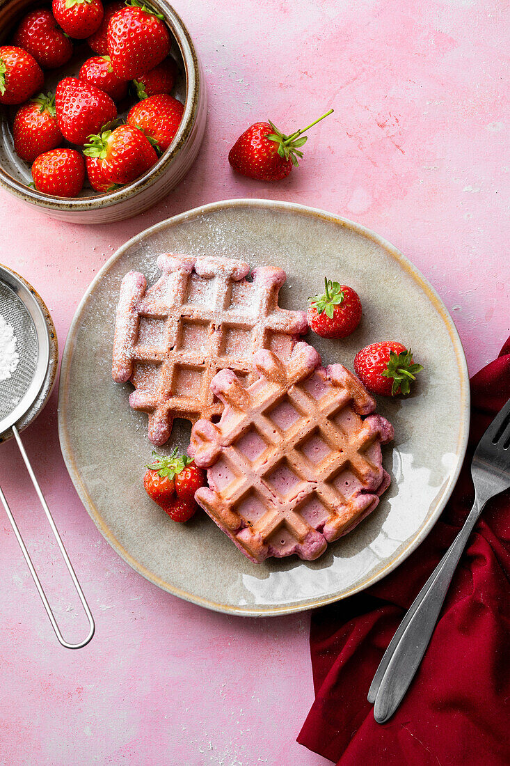 Hausgemachte Erdbeerwaffeln