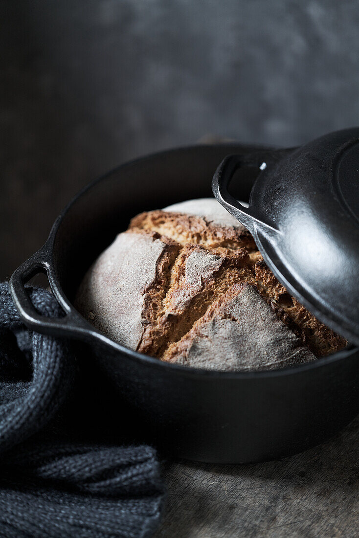 Baked bread in a saucepan