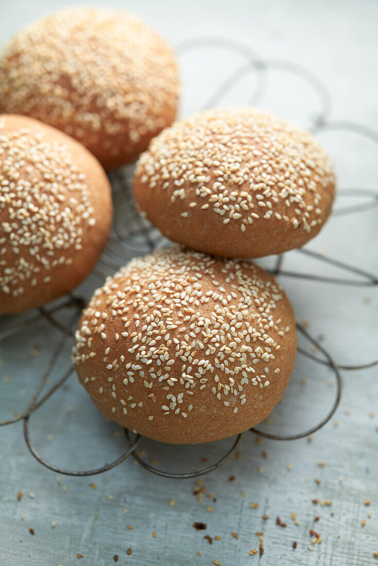 Burger buns with sesame seeds