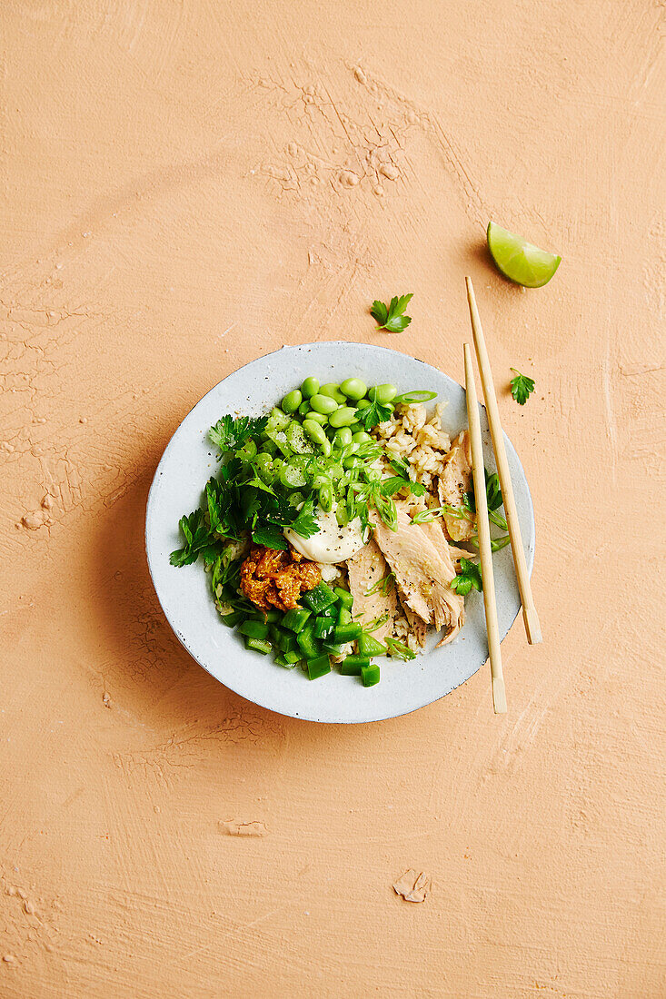 Reis-Bowl mit Thunfisch und Edamame