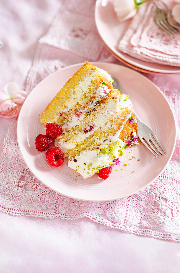 Rose and pistachio layer cake