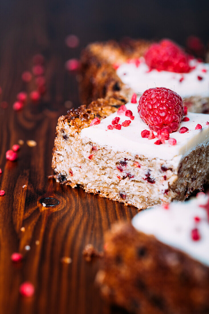 White chocolate and raspberry flapjacks