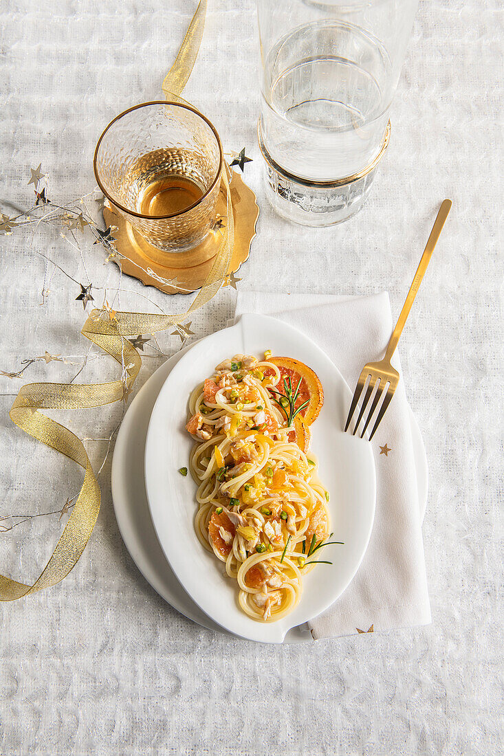 Spaghetti mit Seriola-Fisch und Grand Marnier