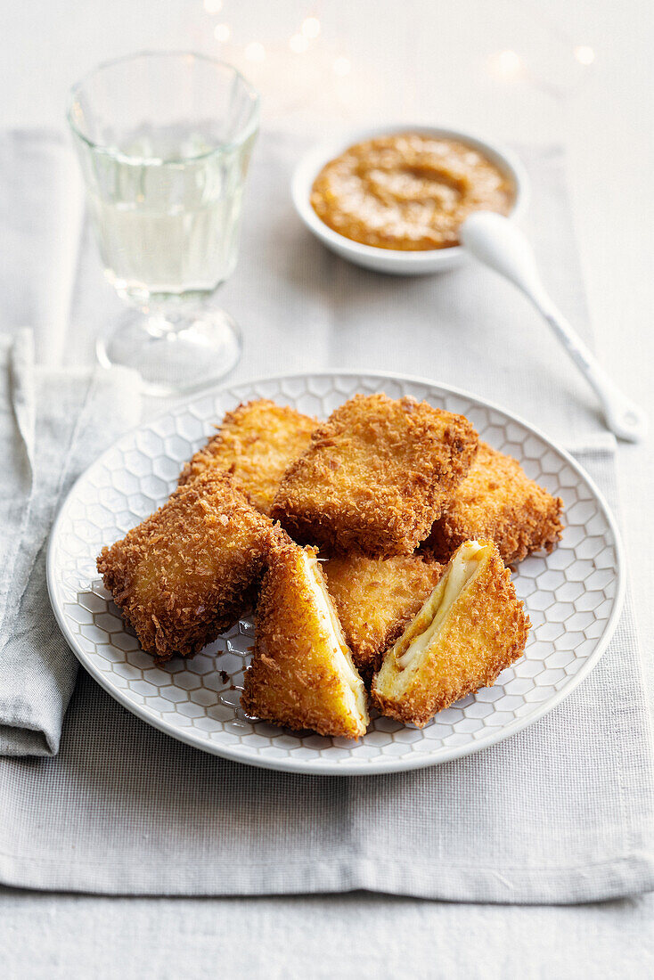 Würziger Provolone in Carrozza mit Mandarinenmarmelade