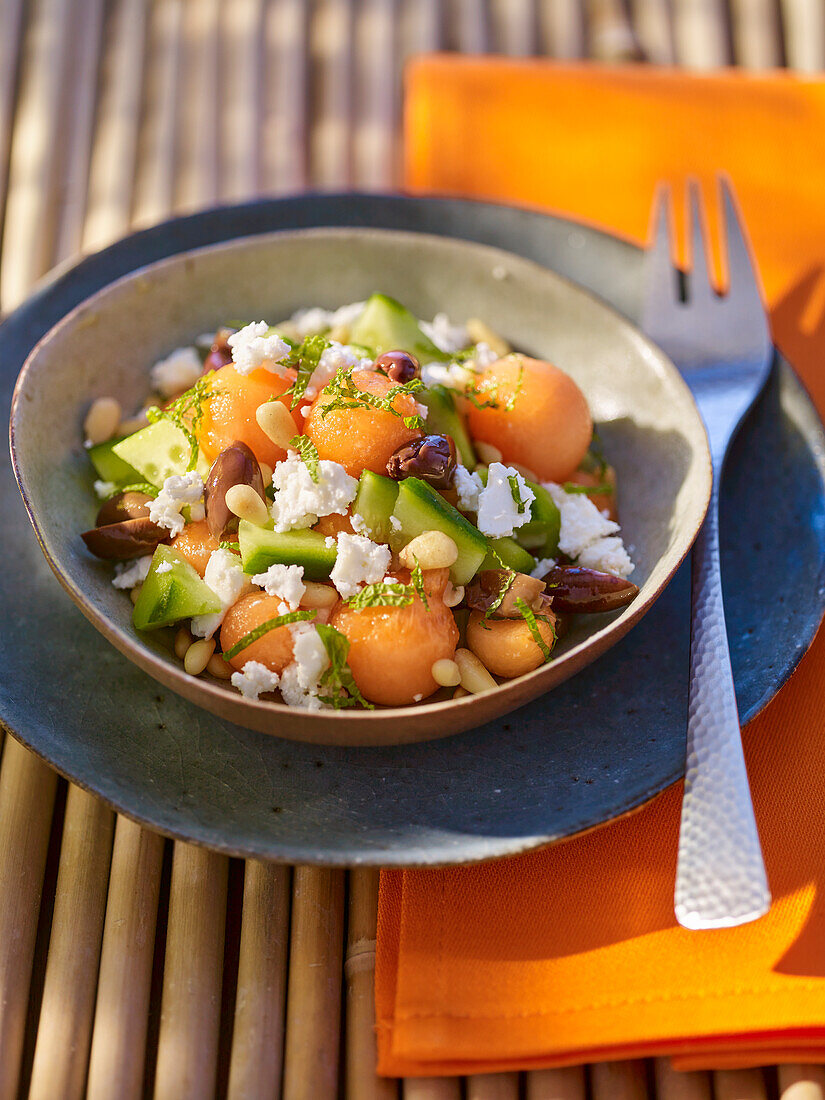 Melon salad with cucumber and feta
