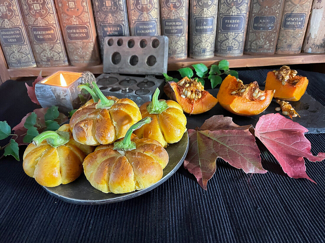 Stuffed mini breads made from yeast dough for Halloween