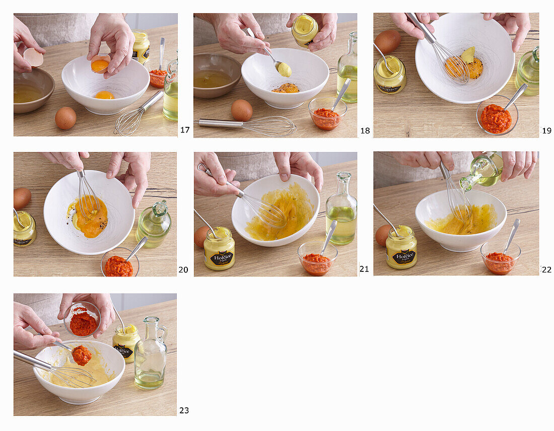 Prepare mayo-mustard dip with ajvar