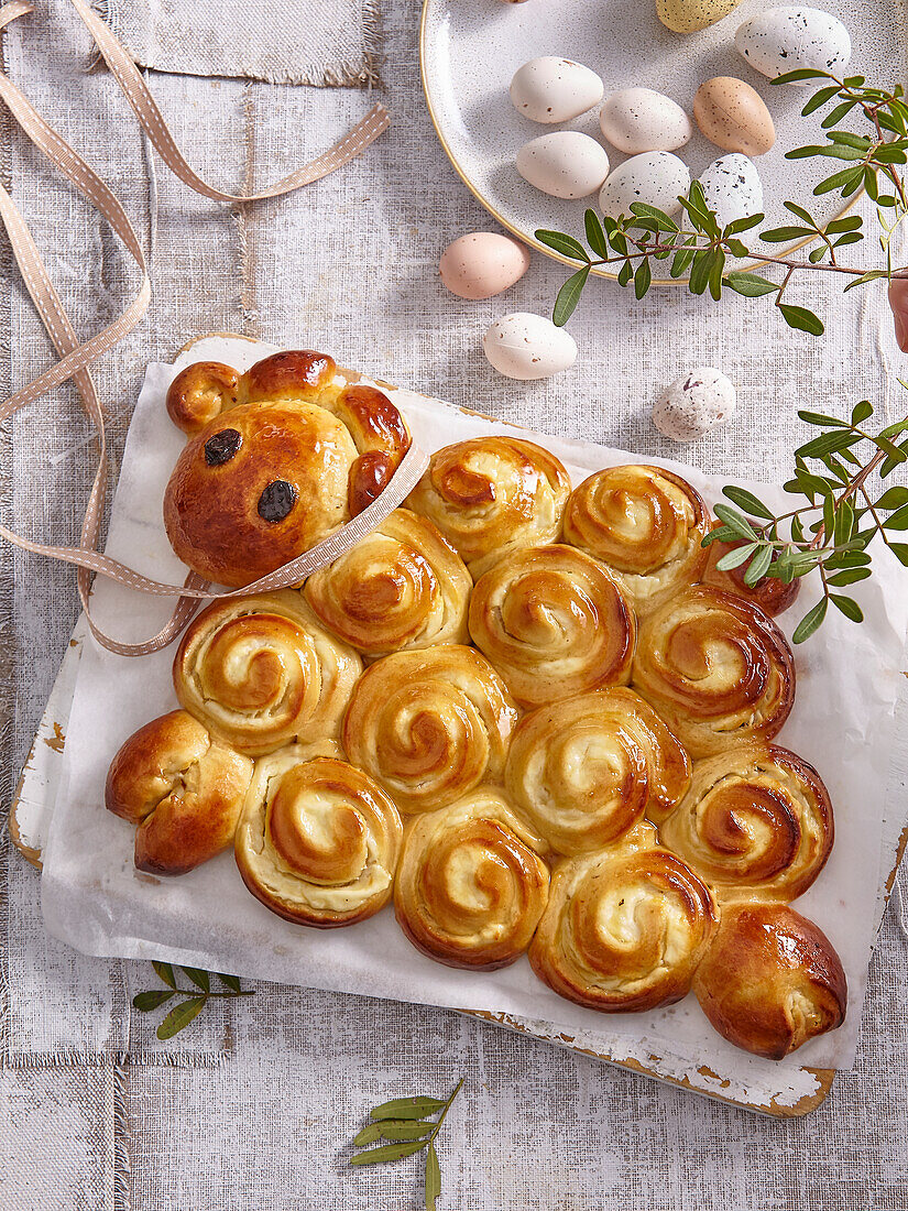 Sweet Easter pastry lamb with honey and quark