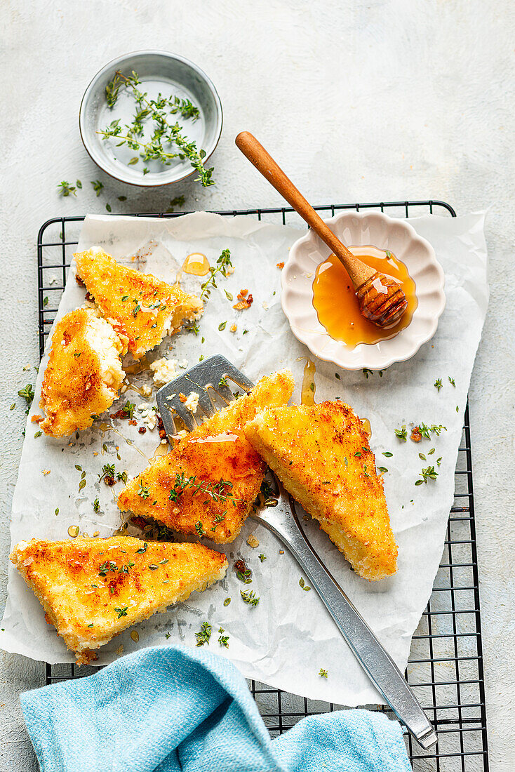 Breaded feta with honey