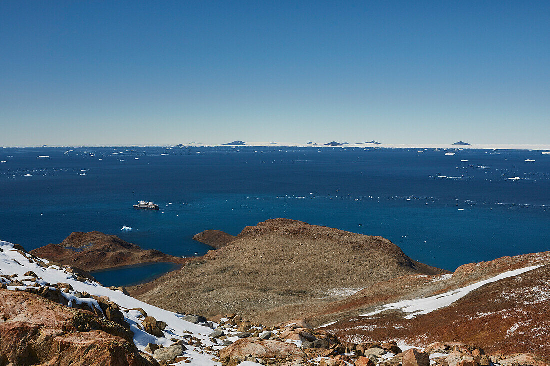Scenic view sunny blue ocean seascape, Antarctic Peninsula, Weddell Sea, Antarctica\n