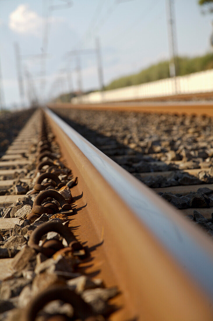 Close up of rail tracks\n