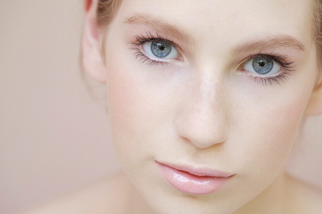 Extreme close up of young beautiful woman\n