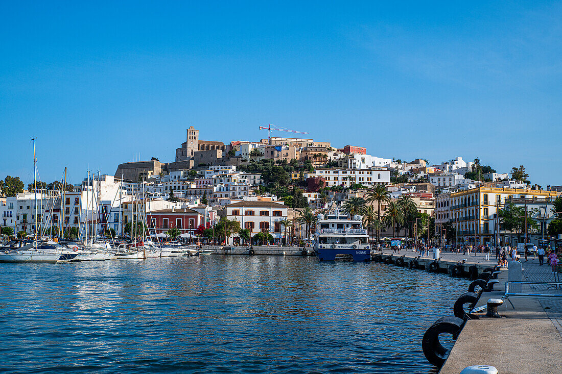 The old town of Ibiza with its castle seen from the harbor, UNESCO World Heritage Site, Ibiza, Balearic Islands, Spain, Mediterranean, Europe\n