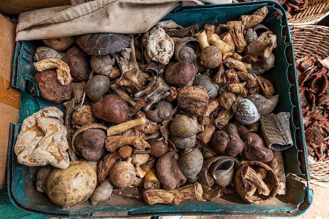 Local roots and leaves, traditional medicine market, Garoua, Northern Cameroon, Africa\n