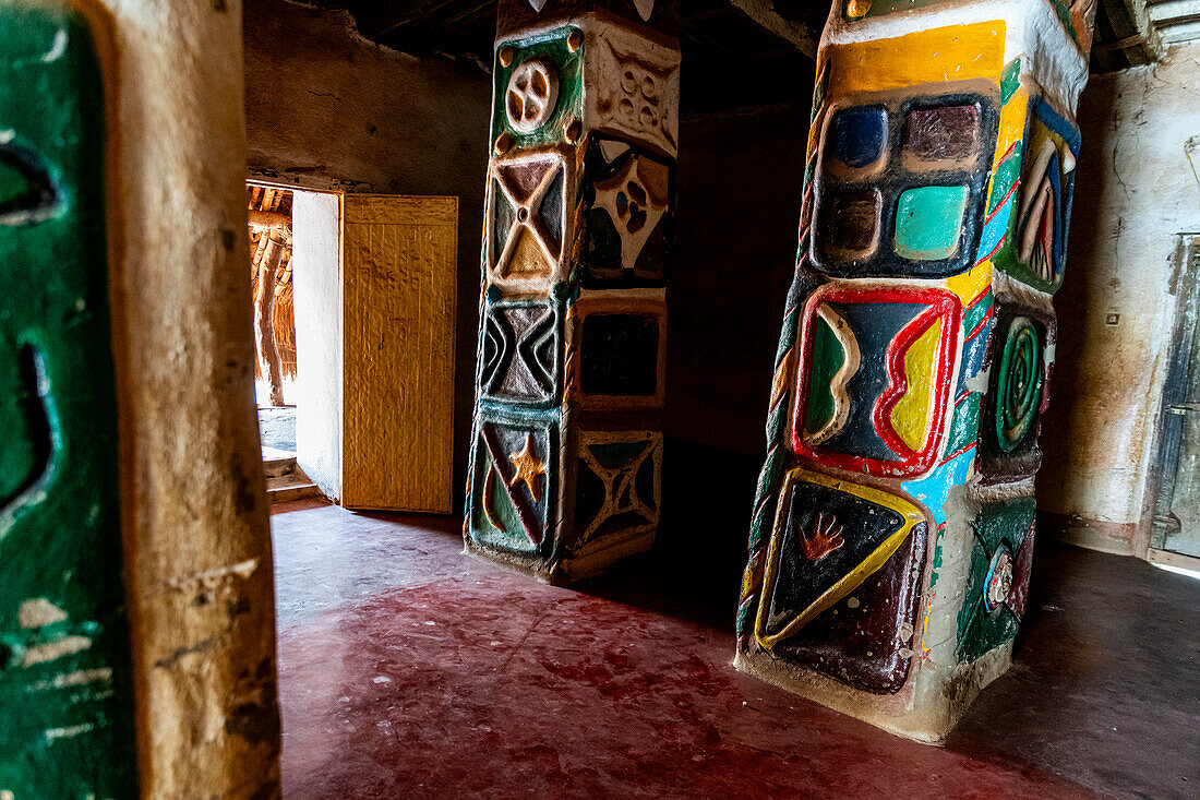 Colourful interior of the Lamido Palace, Ngaoundere, Adamawa region, Northern Cameroon, Africa\n