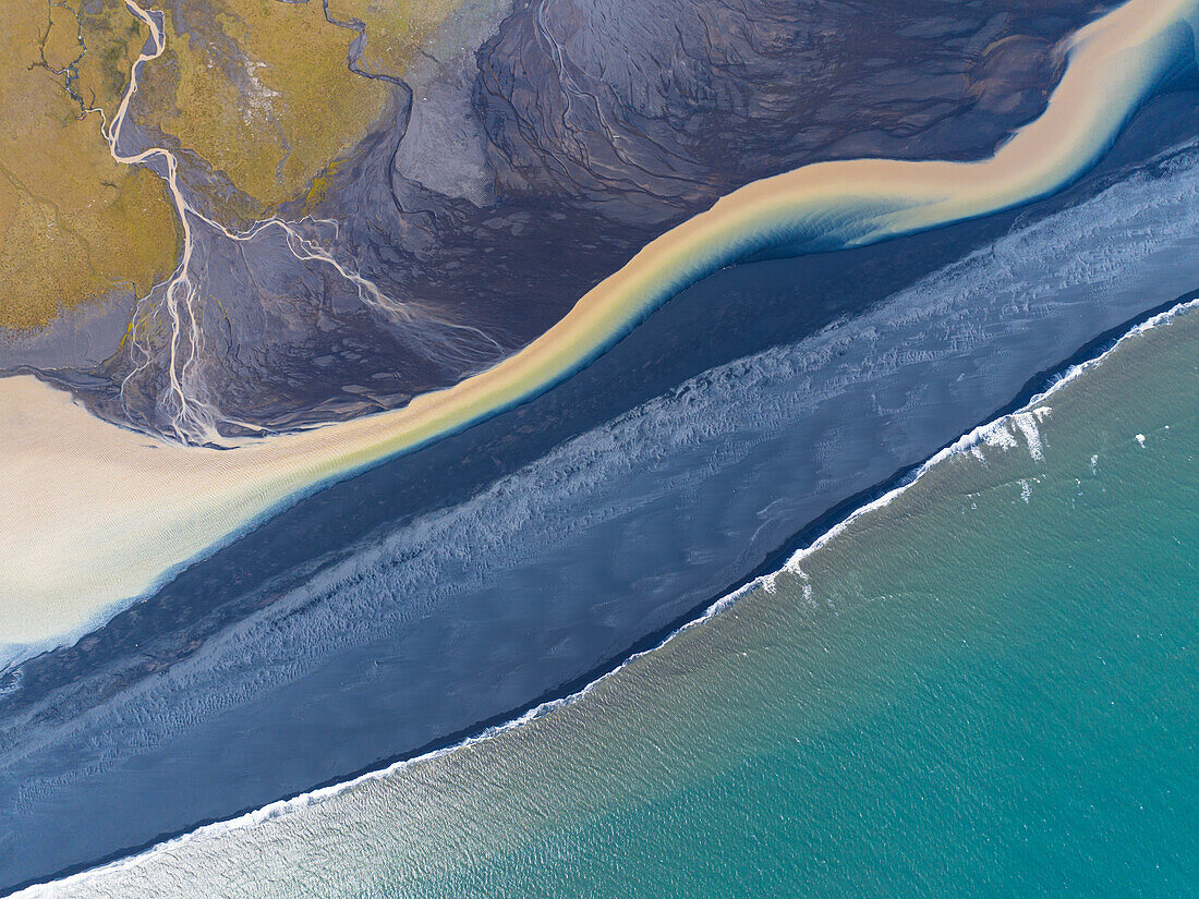 Aerial abstract view of Icelandic river, Iceland, Polar Regions\n