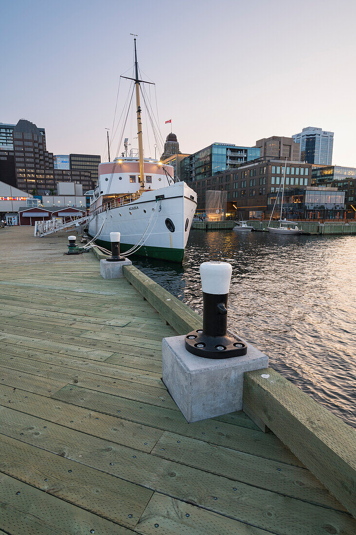 Downtown Halifax Waterfront Docks at sunset, Halifax, Nova Scotia, Canada, North America\n