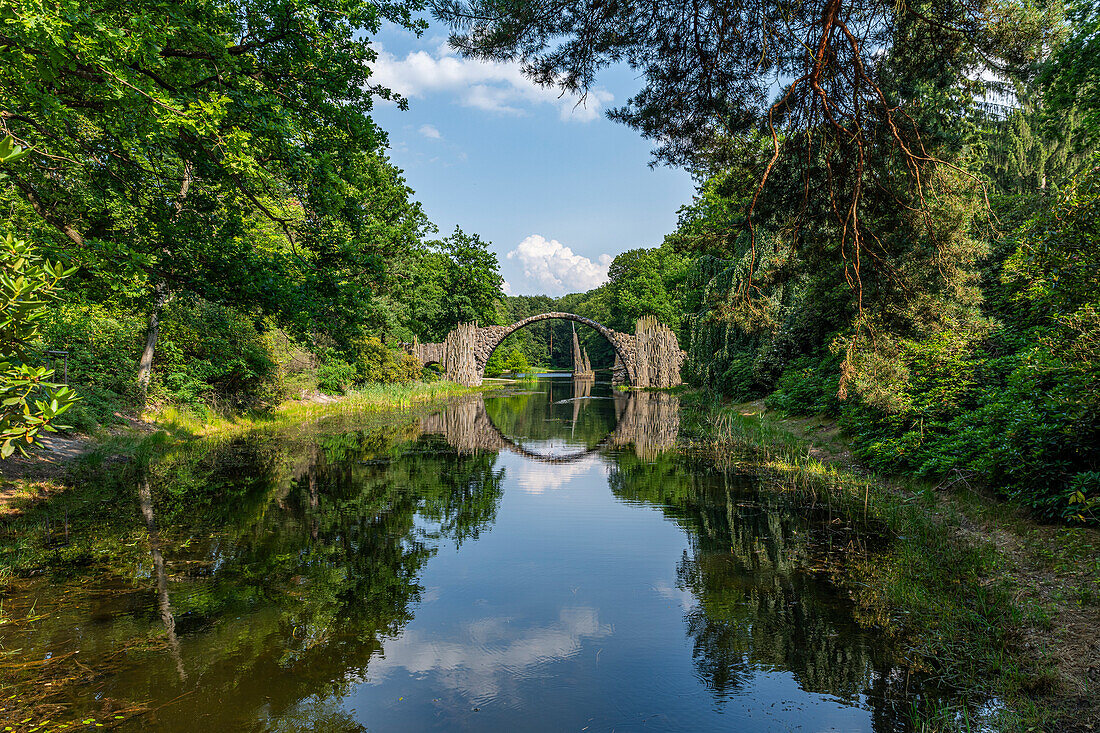 Rakotzbrucke (Devil´s Bridge), Kromlau Azalea and Rhododendron Park, Gablenz, Saxony, Germany, Europe\n