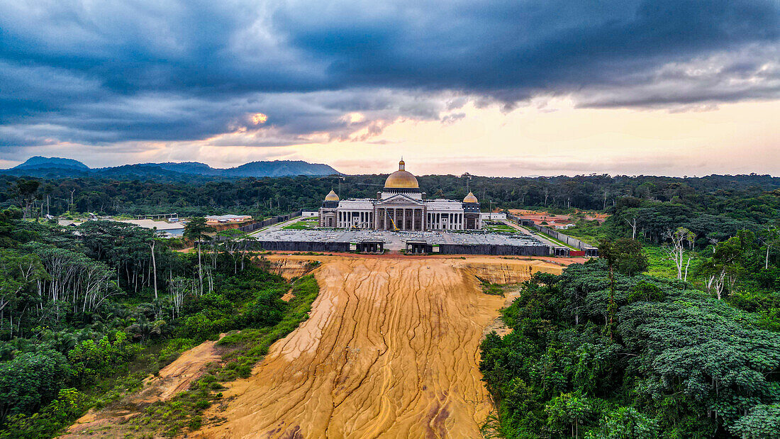 Aerial of the future Presidential Palace, Ciudad de la Paz, Rio Muni, Equatorial Guinea, Africa\n