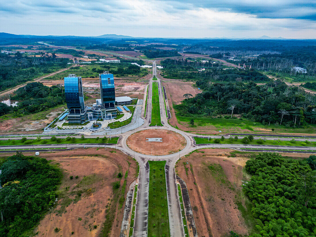 Aerial of the future Presidential Palace, Ciudad de la Paz, Rio Muni, Equatorial Guinea, Africa\n