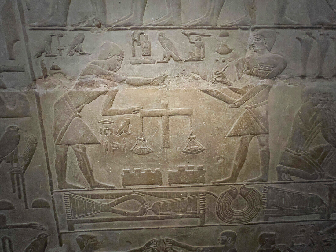 Relief from a tomb in Saqqara, part of the Memphite Necropolis, UNESCO World Heritage Site, Egypt, North Africa Africa\n