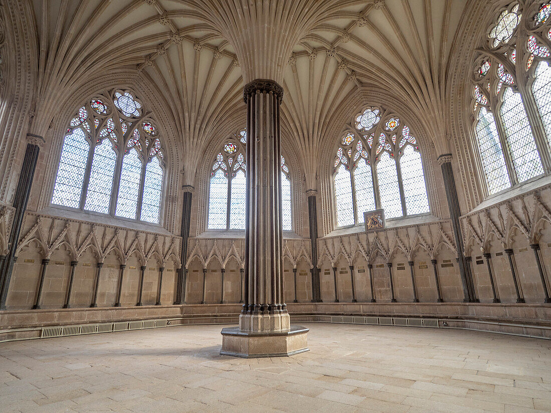 Octagonal Chapter House, Wells Cathedral, Wells, Somerset, England, United Kingdom, Europe\n