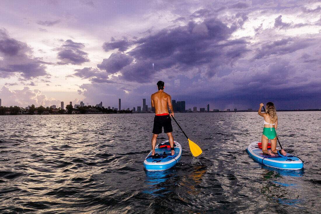 Paddle boarding at Miami Beach, Miami, Florida, United States of America, North America\n