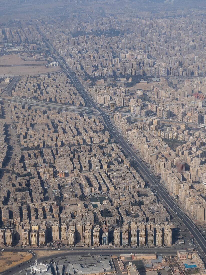 Aerial view of the city of Cairo, along the banks of the River Nile, Cairo, Egypt, North Africa, Africa\n