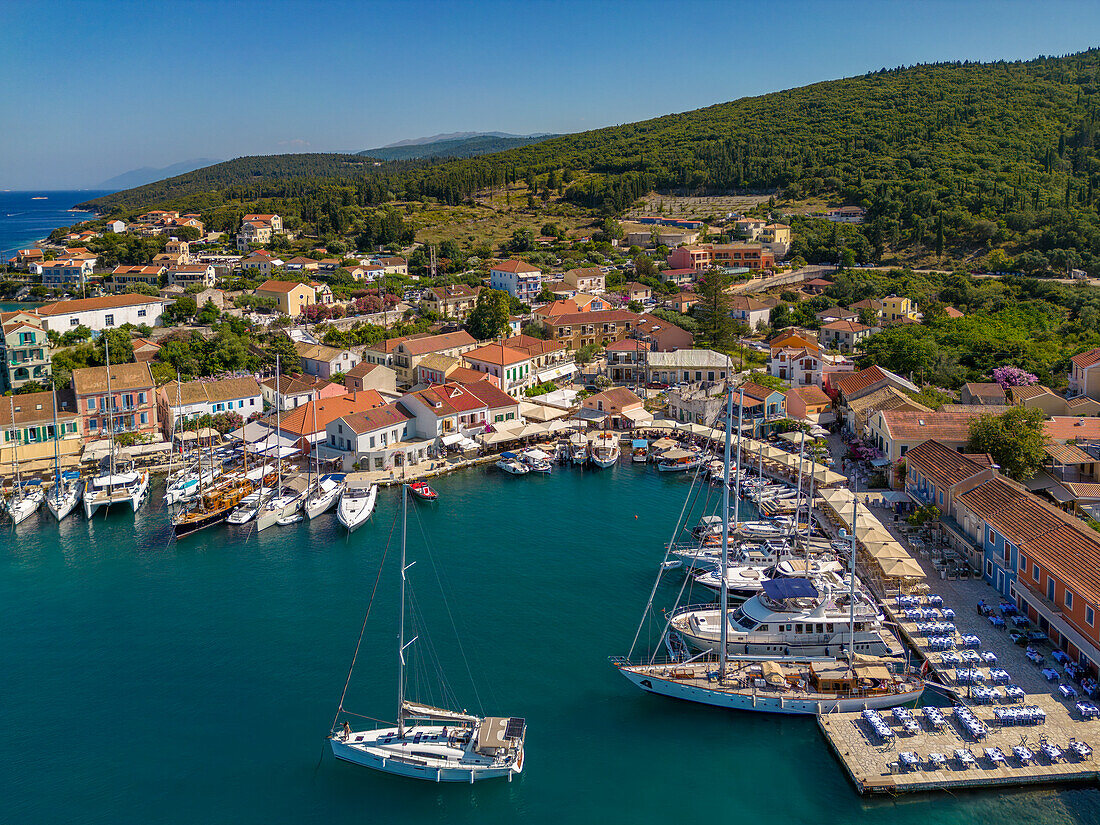 Aerial view of coastline near Zola, Kefalonia, Ionian Islands, Greek Islands, Greece, Europe\n