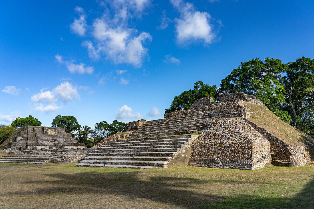 Temple of the Masonry Pillars & Temple / Structure A3 in the Mayan ruins in the Altun Ha Archeological Reserve, Belize.\n