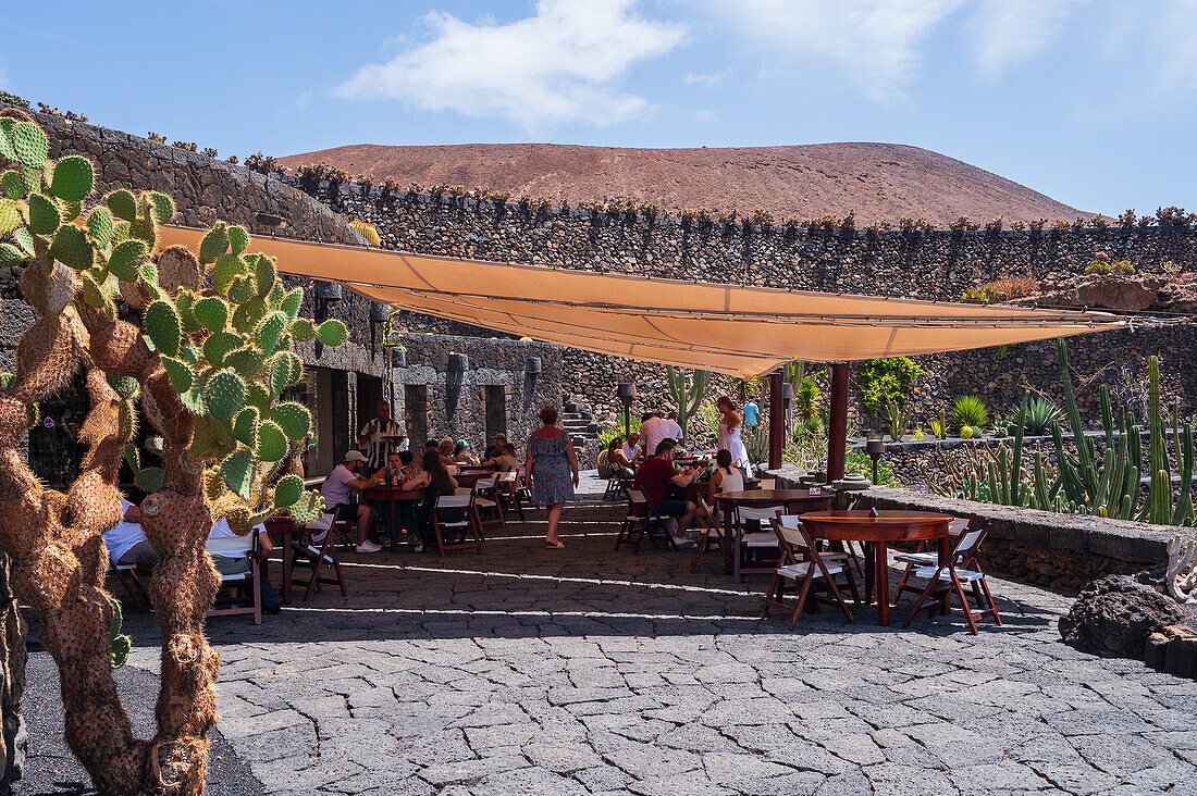 The Jardin de Cactus (Cactus garden) is a wonderful example of architectural intervention integrated into the landscape, designed by Cesar Manrique in Lanzarote, Canary Islands, Spain\n