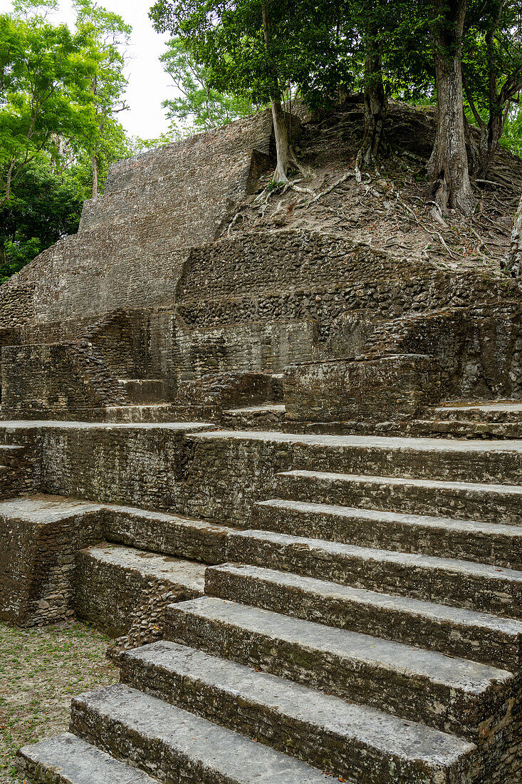Pyramide A1 auf Plaza A in den Maya-Ruinen im archäologischen Reservat Cahal Pech, San Ignacio, Belize.