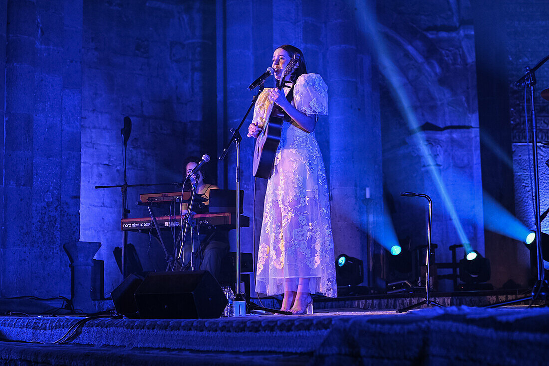 Spanish singer-songwriter Valeria Castro, one of the promising women that have emerged in recent years in the Spanish folklore scene, performs in Veruela Summer Festival 2023, Zaragoza, Spain\n