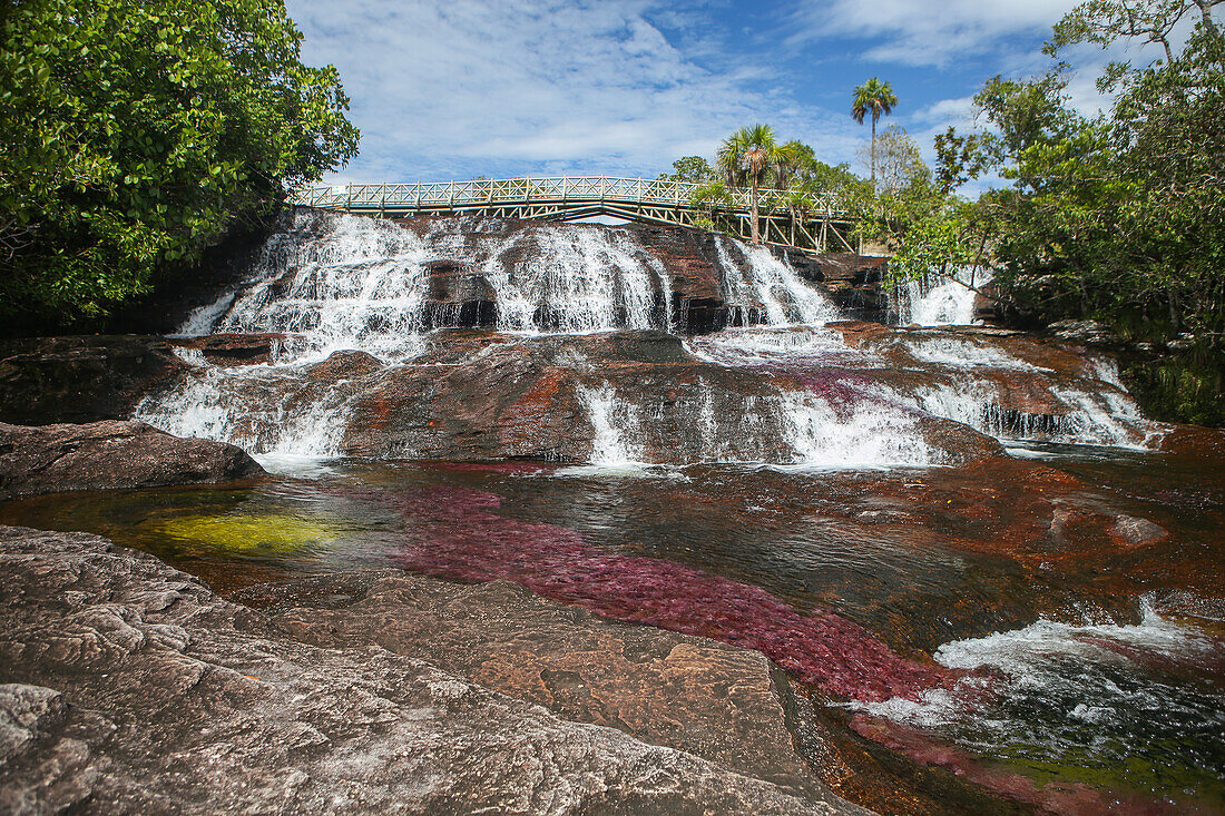 Caño Cristales, also known as the River of Five Colors, is a Colombian river located in the Serranía de la Macarena, an isolated mountain range in the Meta Department, Colombia\n