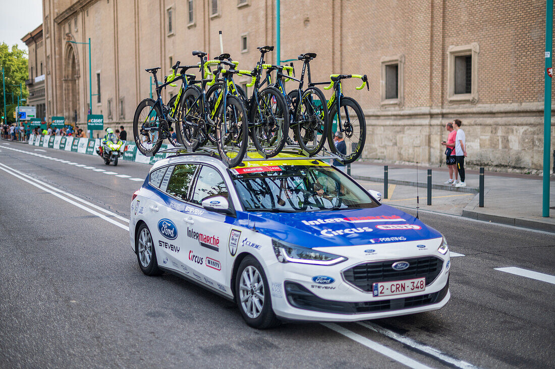 Die 12. Etappe der Vuelta a España, eines der wichtigsten Radrennen im internationalen Kalender, erreicht Zaragoza, Aragon, Spanien, am 7. September 2023