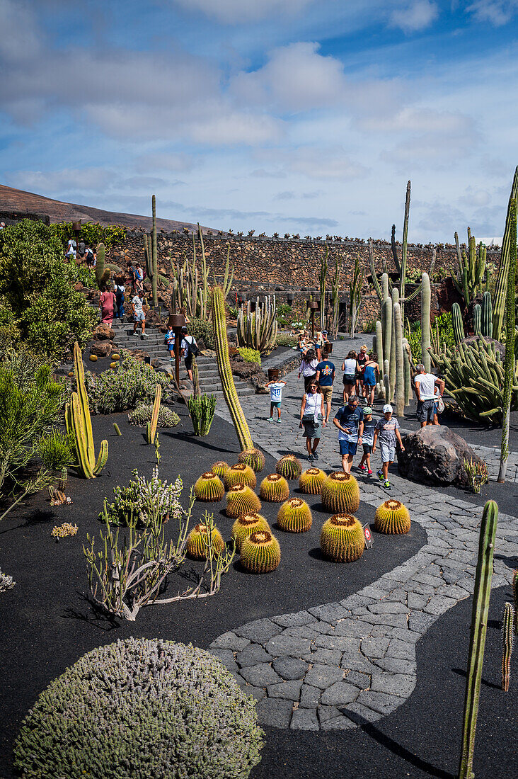 The Jardin de Cactus (Cactus garden) is a wonderful example of architectural intervention integrated into the landscape, designed by Cesar Manrique in Lanzarote, Canary Islands, Spain\n