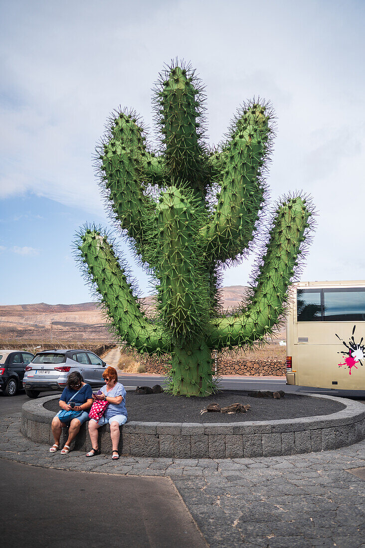 The Jardin de Cactus (Cactus garden) is a wonderful example of architectural intervention integrated into the landscape, designed by Cesar Manrique in Lanzarote, Canary Islands, Spain\n