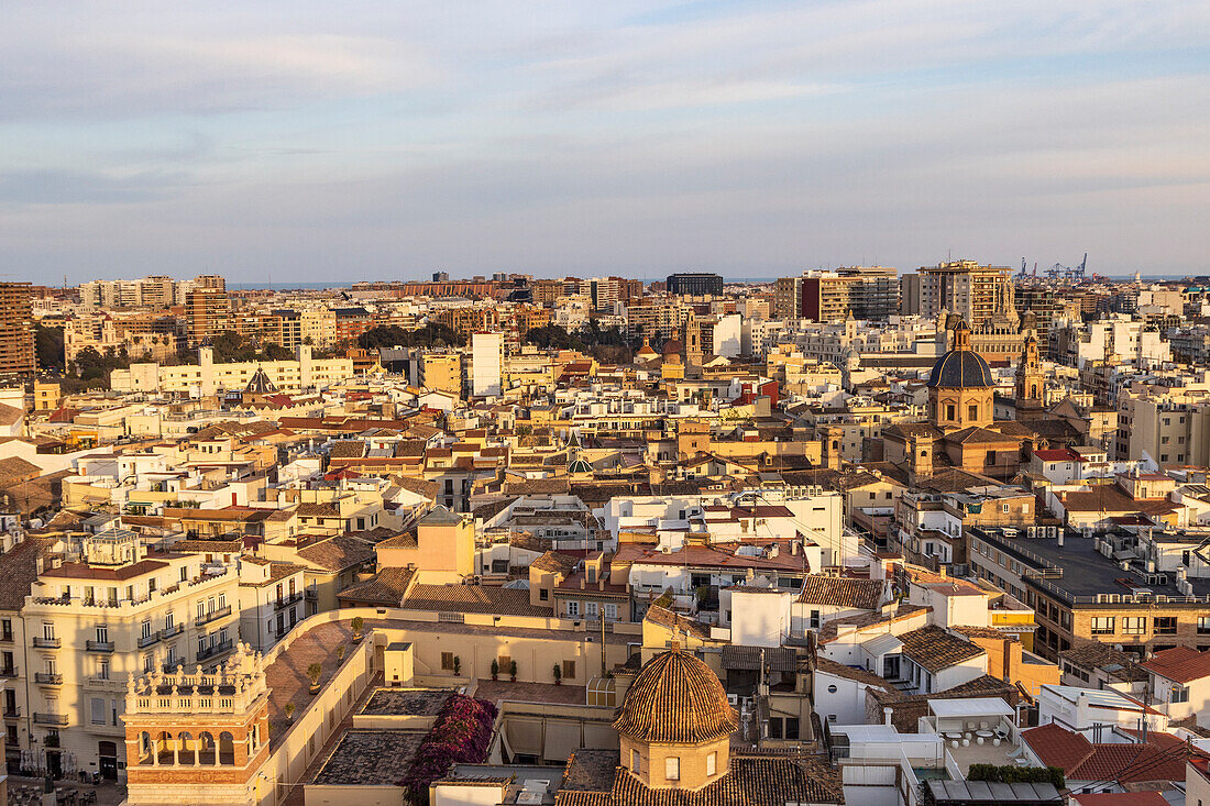 Spain, Valencia, Elevated view of crowded cityscape\n