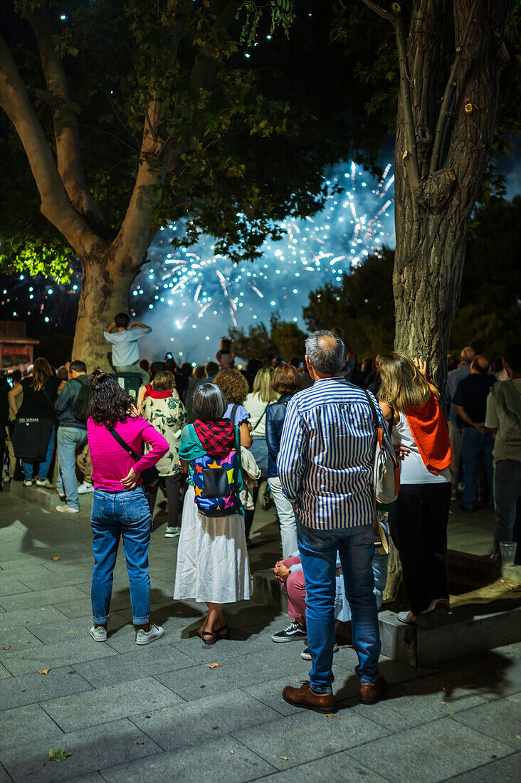 The fireworks put the finishing touch to the Fiestas del Pilar of Zaragoza, Spain\n