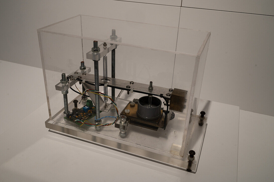 Seismograph. La Casa de los Volcanes museum at Jameos del Agua, series of lava caves and an art, culture and tourism center created by local artist and architect, Cesar Manrique, Lanzarote, Canary Islands, Spain\n