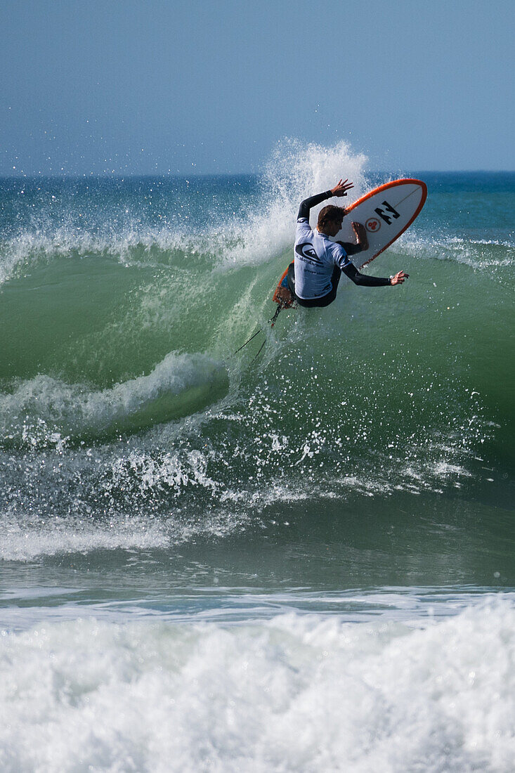 Local French surfer Sam Piter at Quiksilver Festival celebrated in Capbreton, Hossegor and Seignosse, with 20 of the best surfers in the world hand-picked by Jeremy Flores to compete in south west of France.\n