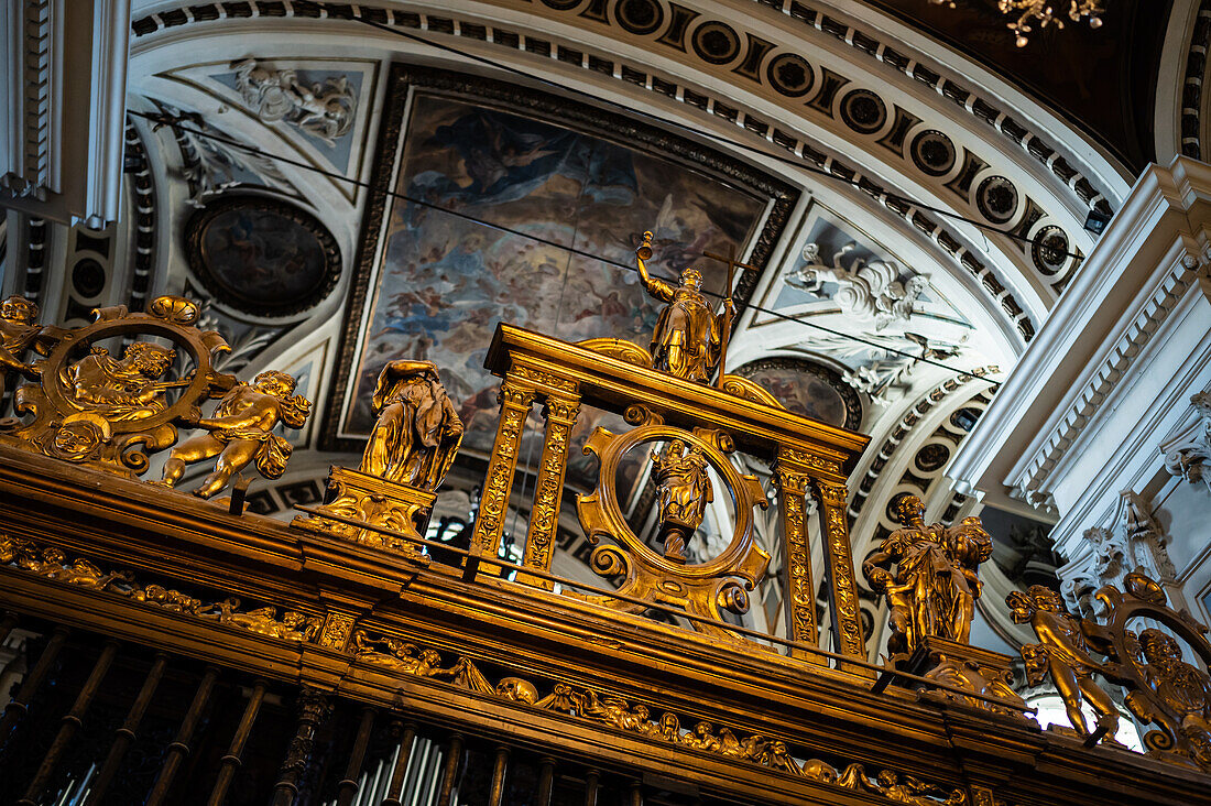 Cathedral-Basilica of Our Lady of the Pillar during The Offering of Flowers to the Virgen del Pilar, the most important and popular event of the Fiestas del Pilar held on Hispanic Day, Zaragoza, Spain\n