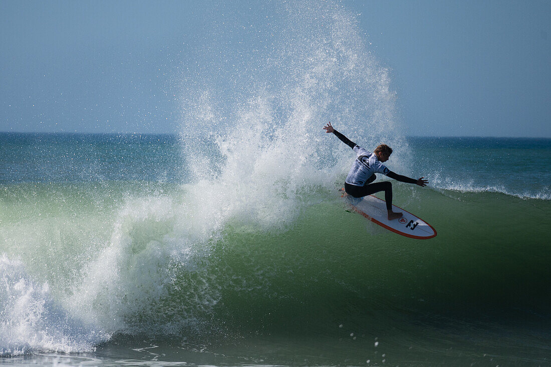 Local French surfer Sam Piter at Quiksilver Festival celebrated in Capbreton, Hossegor and Seignosse, with 20 of the best surfers in the world hand-picked by Jeremy Flores to compete in south west of France.\n