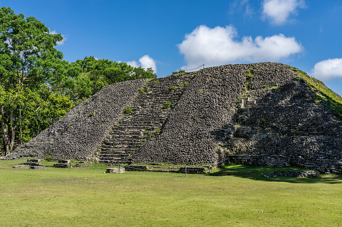 Structure A-1 facing Plaza A-1 in the Mayan ruins in the Xunantunich Archeological Reserve in Belize.\n