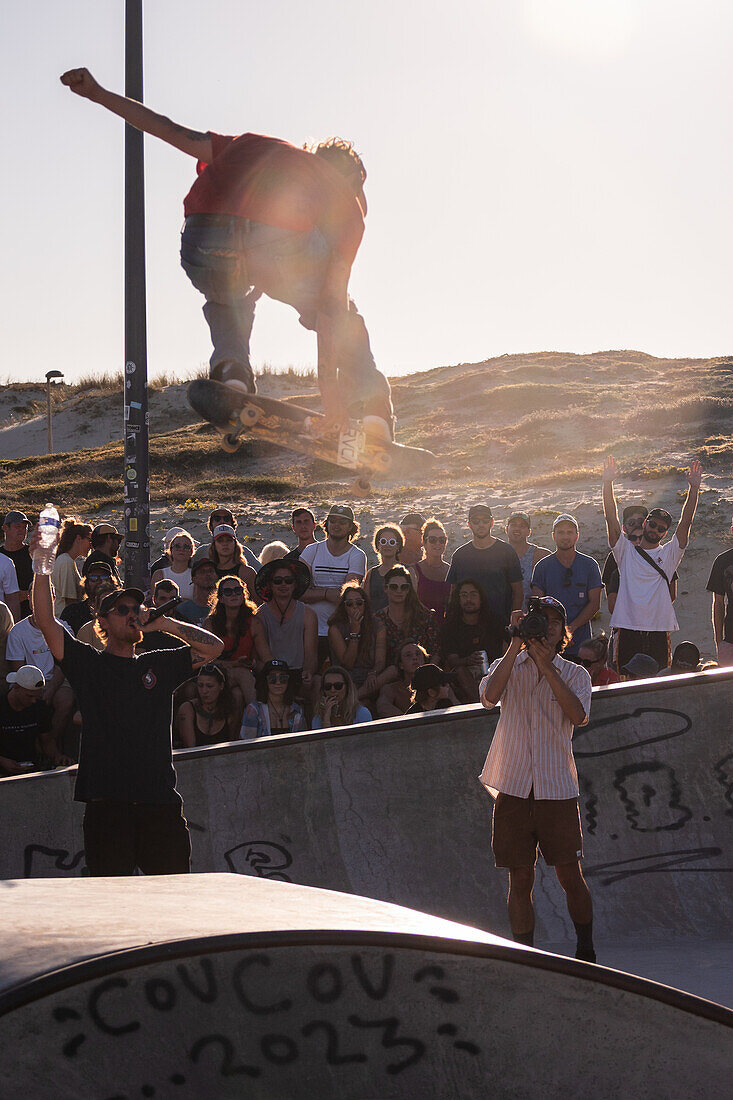 Skate event at Seignosse le Penon skatepark during Quiksilver Festival celebrated in Capbreton, Hossegor and Seignosse, with 20 of the best surfers in the world hand-picked by Jeremy Flores to compete in south west of France.\n