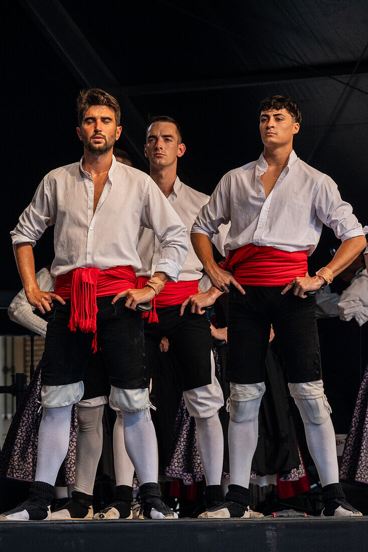 Baluarte Aragones and Raices de Aragon, Aragonese traditional Jota groups, perform in Plaza del Pilar during the El Pilar festivities in Zaragoza, Spain\n